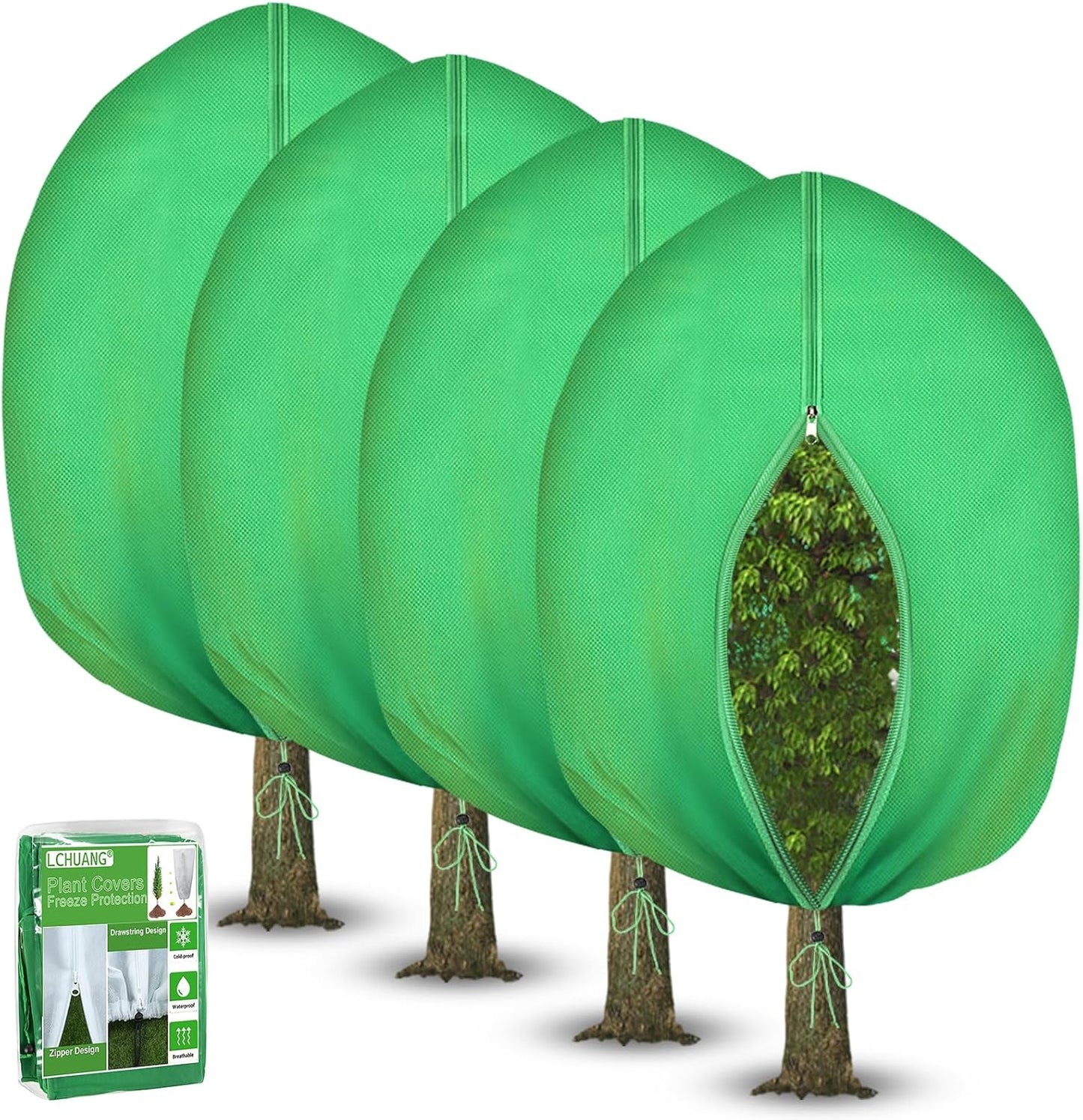 2Pack Winter Plant Covers Freeze Protection - 71" x 63" Large Thickened Frost Blankets for Plants Fruit Tree Shrubs Cloth Protector Drawstring Bags Jacket for Outdoor Plants (3.2 oz/yd²)