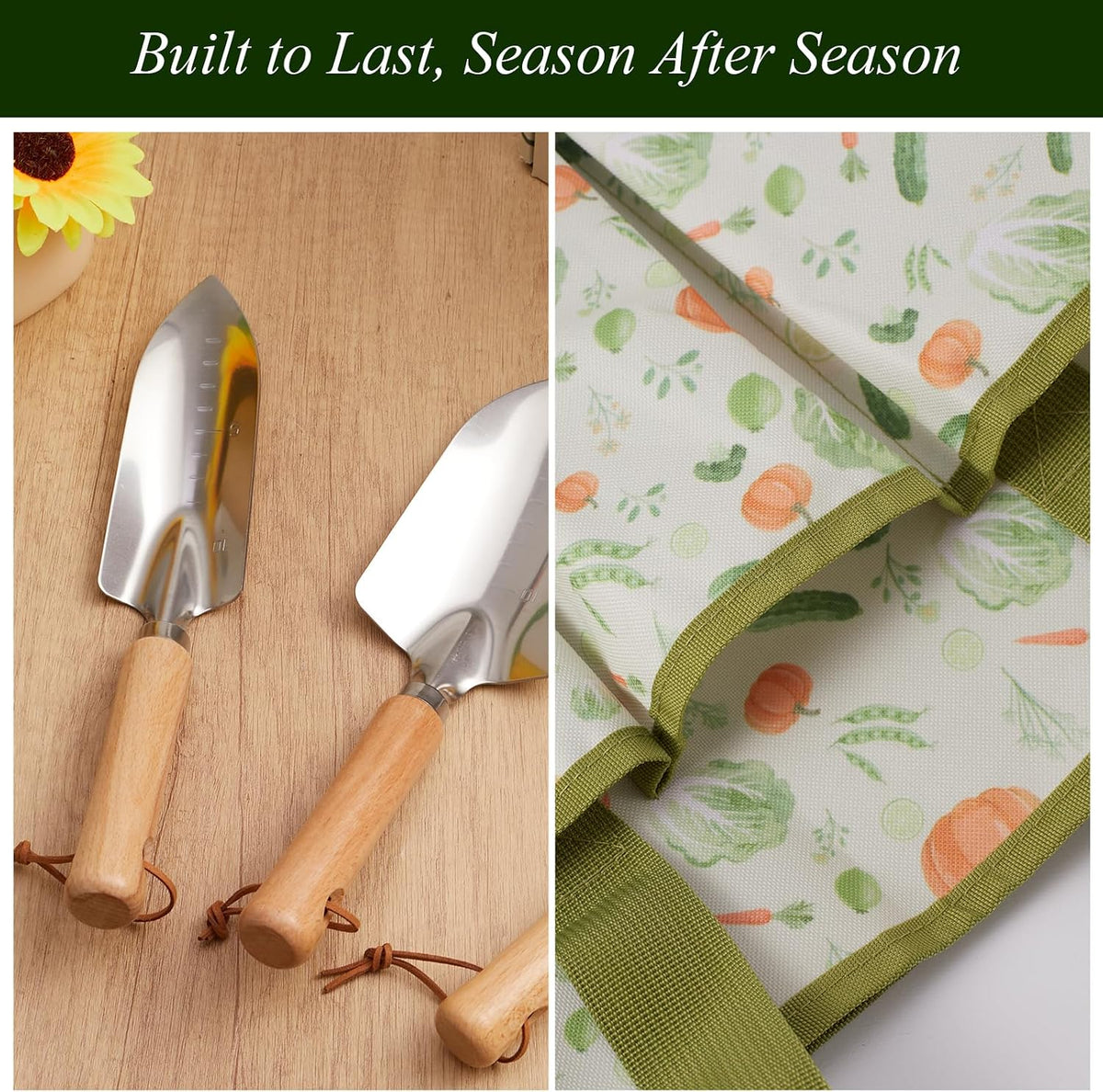 10-Piece Garden Tool Set - Heavy Duty Stainless Steel Gardening Kit with Wood Handle, Pruners & Vegetable Print Tote Bag - Unique Gardening Gifts for Women Mom Grandma