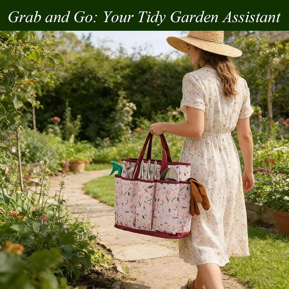 10-Piece Garden Tool Set - Heavy Duty Stainless Steel Gardening Kit with Wood Handle, Pruners & Vegetable Print Tote Bag - Unique Gardening Gifts for Women Mom Grandma