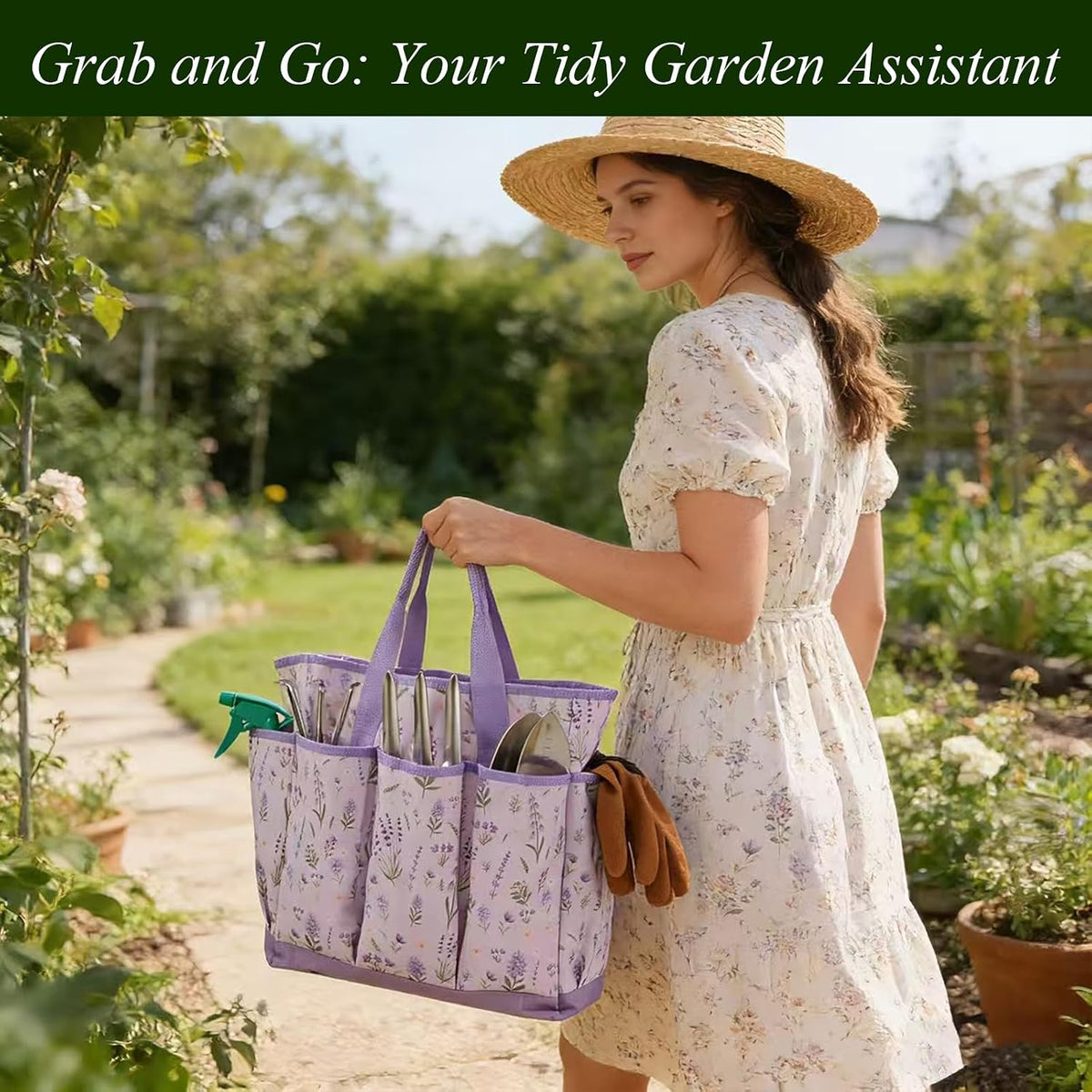 10-Piece Garden Tool Set - Heavy Duty Stainless Steel Gardening Kit with Wood Handle, Pruners & Vegetable Print Tote Bag - Unique Gardening Gifts for Women Mom Grandma