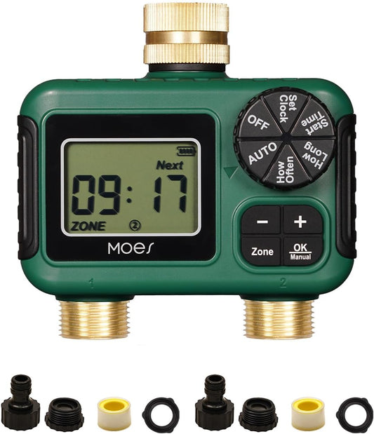 2 Zone Sprinkler Timer for Garden Hose,Brass Inlet &Outlet Water Timer