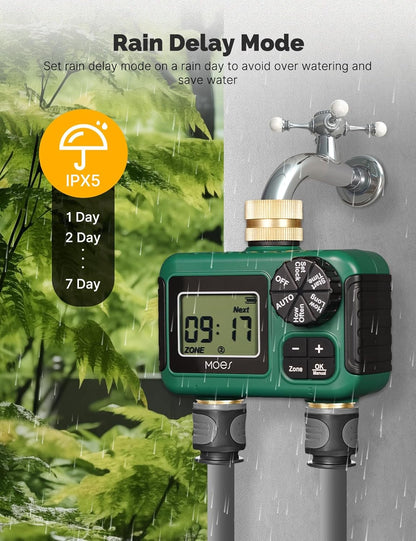 2 Zone Sprinkler Timer for Garden Hose,Brass Inlet &Outlet Water Timer