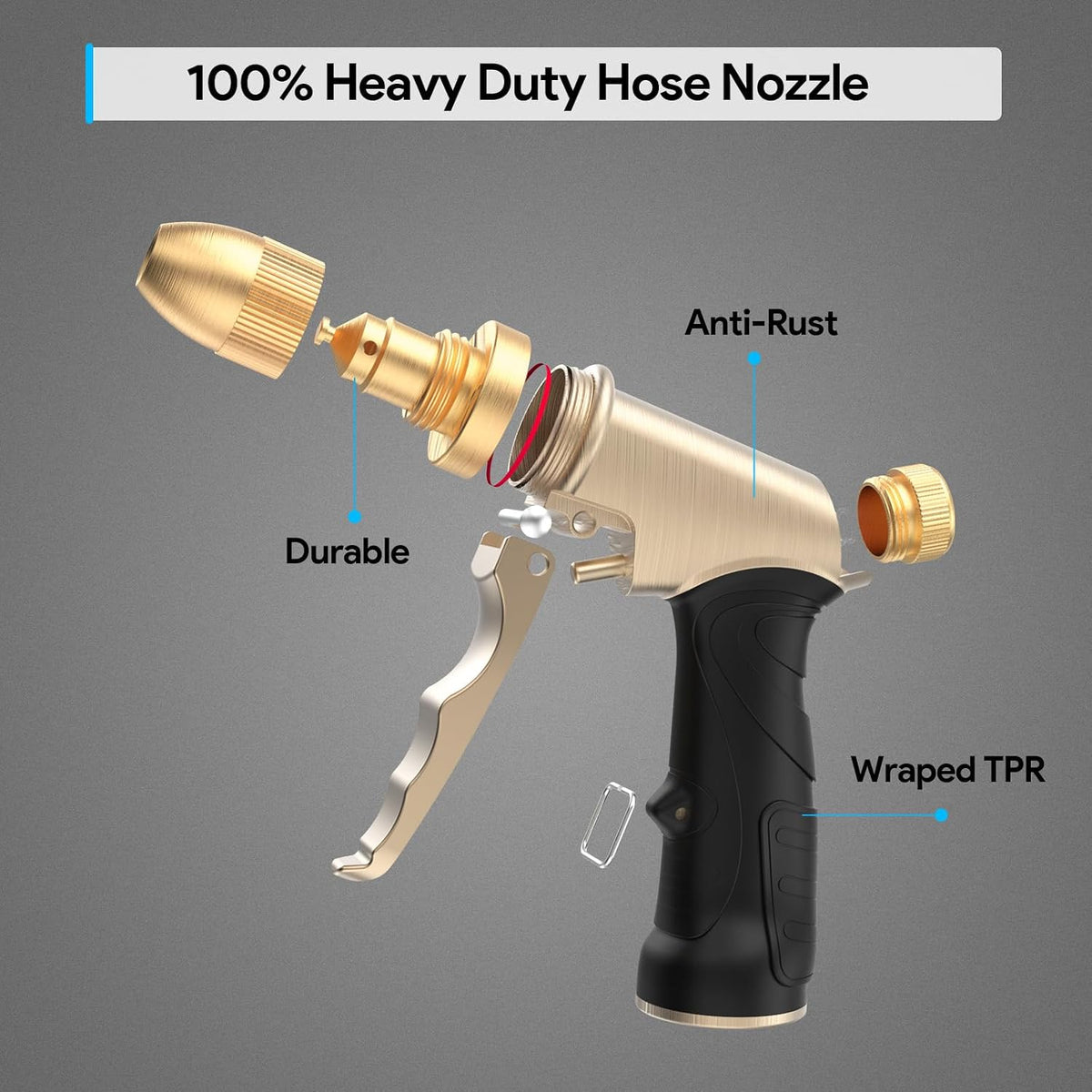 Garden Hose Nozzle, Heavy Duty Metal Spray Nozzle
