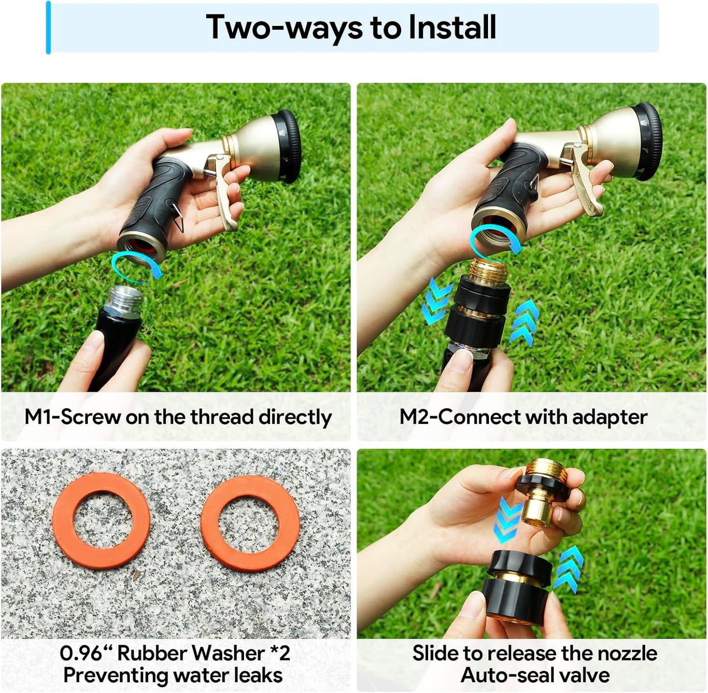 Garden Hose Nozzle, Heavy Duty Metal Spray Nozzle