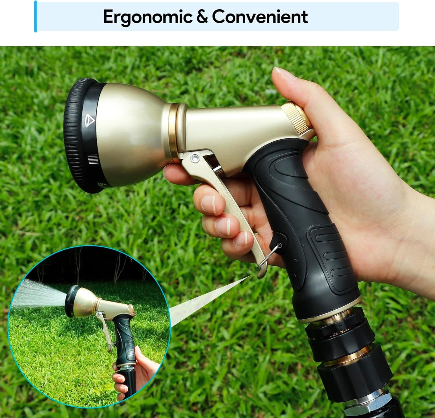 Garden Hose Nozzle, Heavy Duty Metal Spray Nozzle