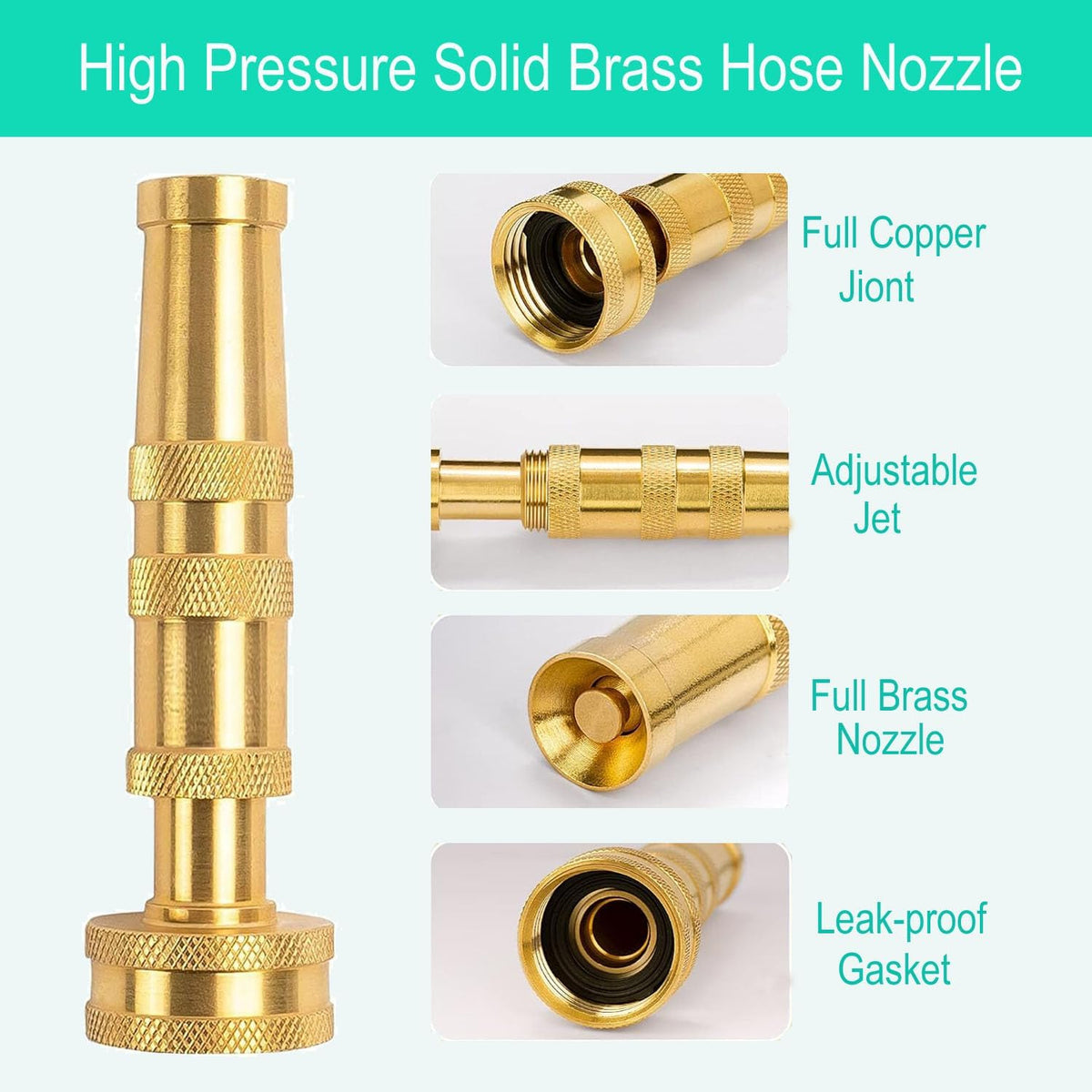 Garden Hose Nozzle, Solid Brass Heavy Duty Adjustable Twist Hose Nozzle, High Pressure Water Hose Sprayer Nozzle, 2 Pack