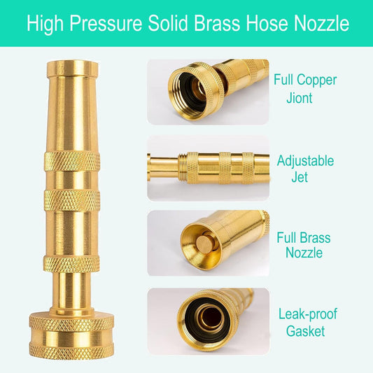 Garden Hose Nozzle, Solid Brass Heavy Duty Adjustable Twist Hose Nozzle, High Pressure Water Hose Sprayer Nozzle, 2 Pack