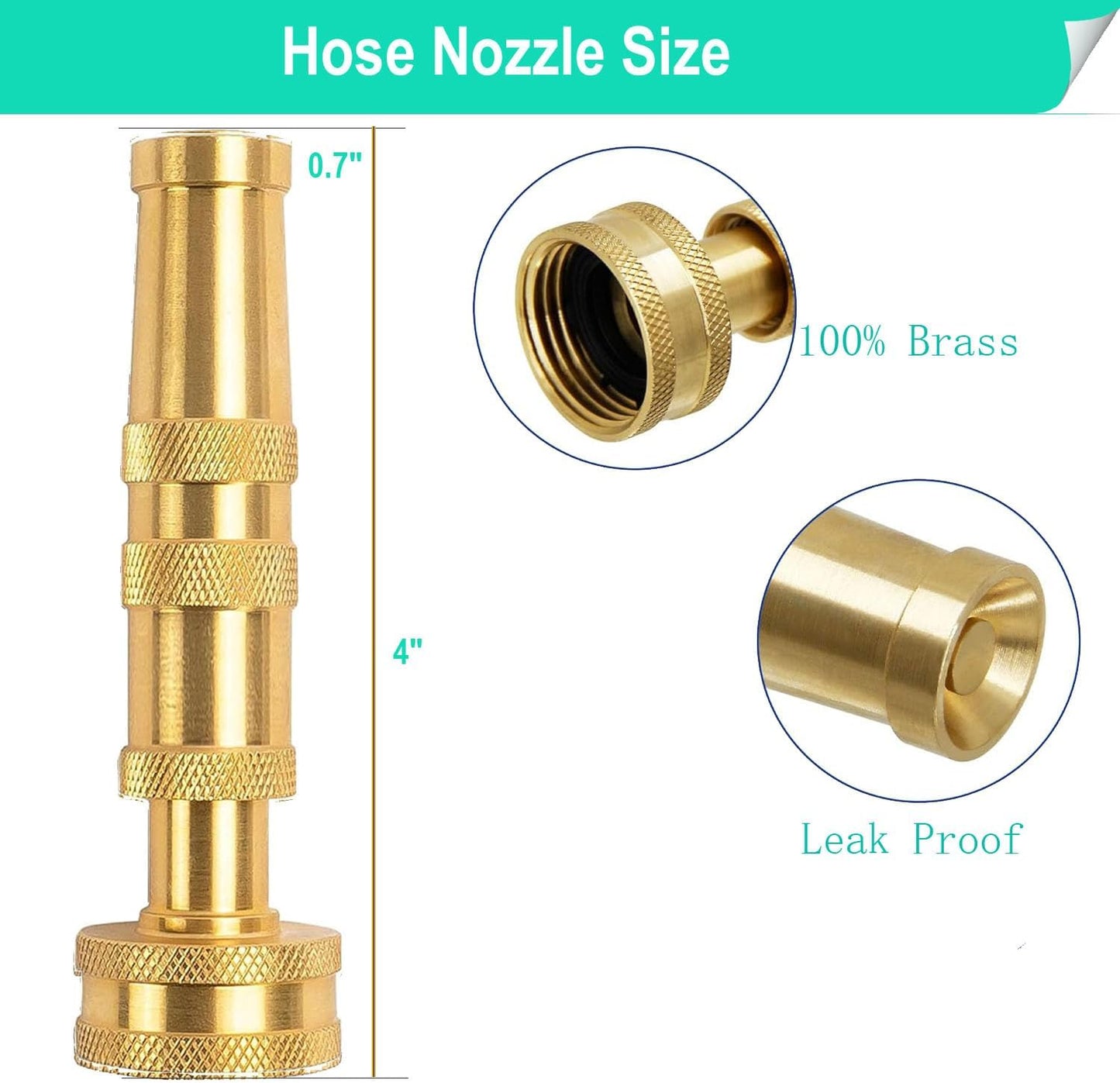 Garden Hose Nozzle, Solid Brass Heavy Duty Adjustable Twist Hose Nozzle, High Pressure Water Hose Sprayer Nozzle, 2 Pack