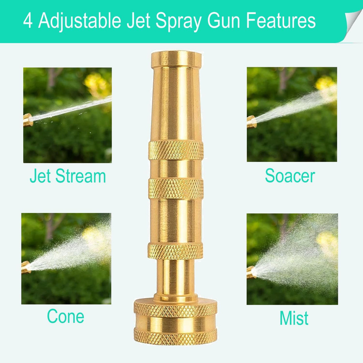 Garden Hose Nozzle, Solid Brass Heavy Duty Adjustable Twist Hose Nozzle, High Pressure Water Hose Sprayer Nozzle, 2 Pack