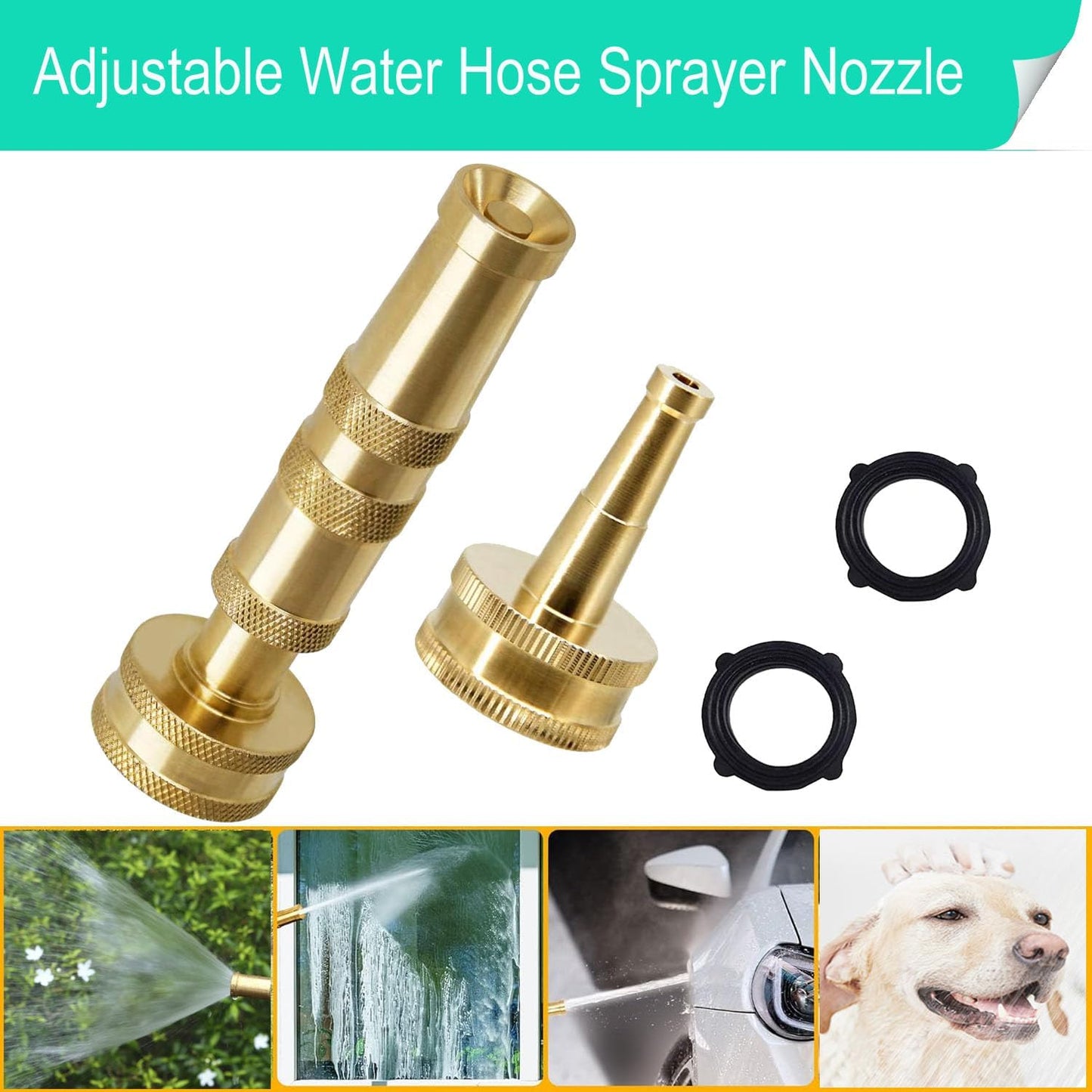 Garden Hose Nozzle, Solid Brass Heavy Duty Adjustable Twist Hose Nozzle, High Pressure Water Hose Sprayer Nozzle, 2 Pack