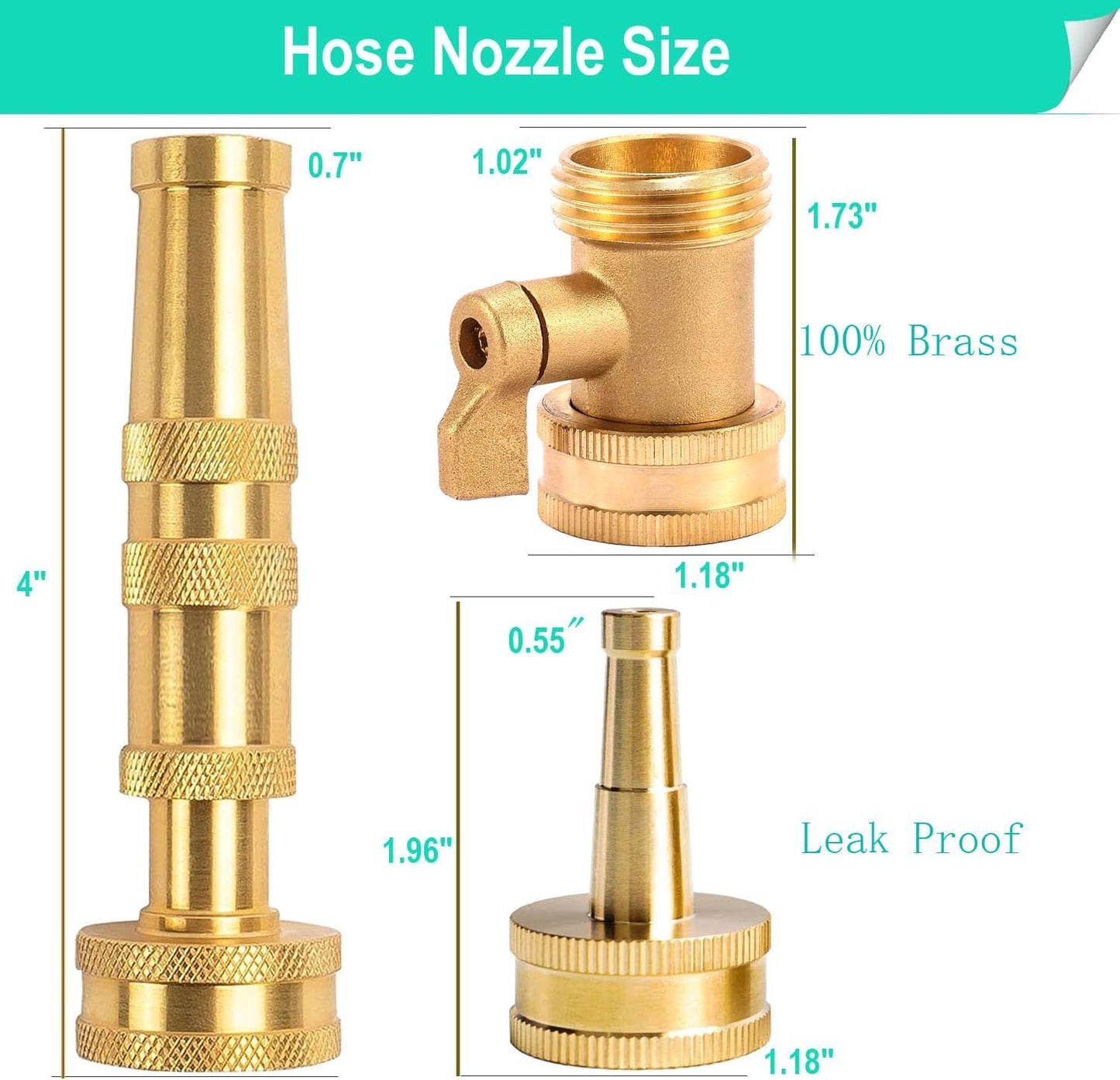Garden Hose Nozzle, Solid Brass Heavy Duty Adjustable Twist Hose Nozzle, High Pressure Water Hose Sprayer Nozzle, 2 Pack