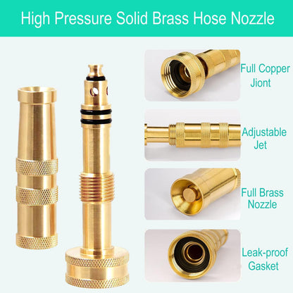 Garden Hose Nozzle, Solid Brass Heavy Duty Adjustable Twist Hose Nozzle, High Pressure Water Hose Sprayer Nozzle, 2 Pack