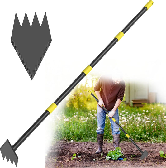 2 in 1 Garden Hoe, 17-60" Adjustable Long Handle Heavy Duty Hoe Garden Tool Weeding Tool for Lawn Care, Weed Removal, Soil Loosening & Cultivating