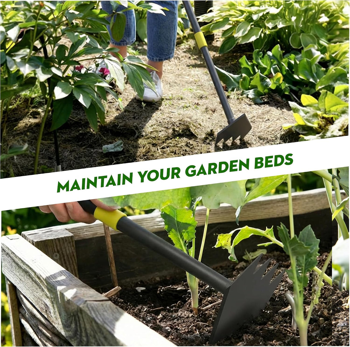 2 in 1 Garden Hoe, 17-60" Adjustable Long Handle Heavy Duty Hoe Garden Tool Weeding Tool for Lawn Care, Weed Removal, Soil Loosening & Cultivating