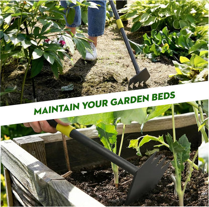 2 in 1 Garden Hoe, 17-60" Adjustable Long Handle Heavy Duty Hoe Garden Tool Weeding Tool for Lawn Care, Weed Removal, Soil Loosening & Cultivating