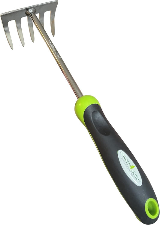 Stainless Steel Hand Rake Cultivator Tiller Tool - Stainless Steel for Ultimate Strength - Rust Resistant - Ergonomic Handle - Great for Gardening Cultivating Loosening Weeding Mulching