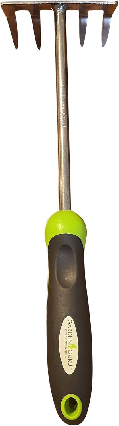 Stainless Steel Hand Rake Cultivator Tiller Tool - Stainless Steel for Ultimate Strength - Rust Resistant - Ergonomic Handle - Great for Gardening Cultivating Loosening Weeding Mulching
