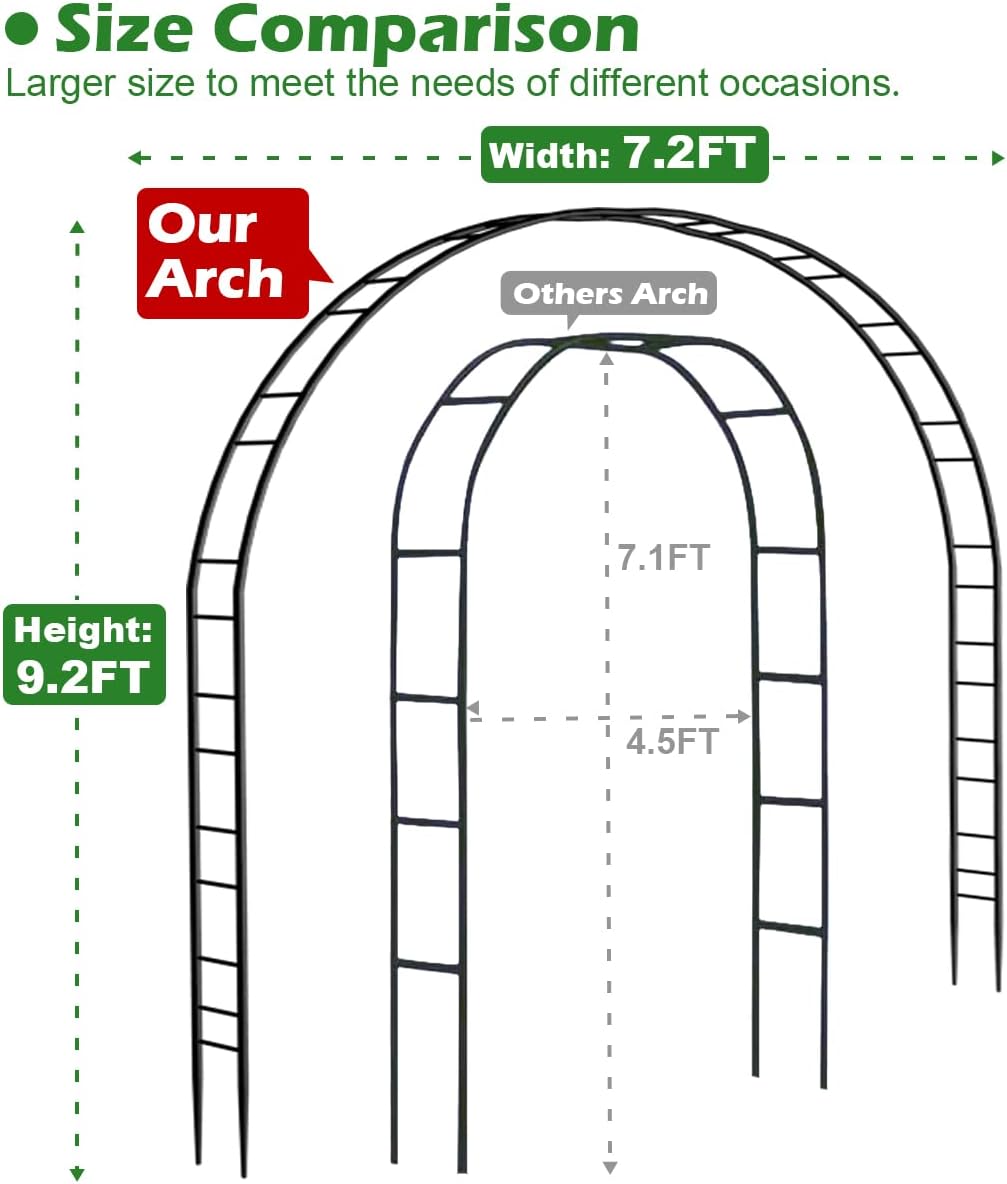 Extra Large Garden Arch 7.2Ft Wide 9.2Ft High, Black