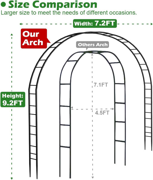 Extra Large Garden Arch 7.2Ft Wide 9.2Ft High, Black