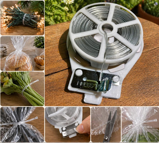 100ft (30m) Plastic Oval Twist Tie Spool with Cutter (Clear -1pc)