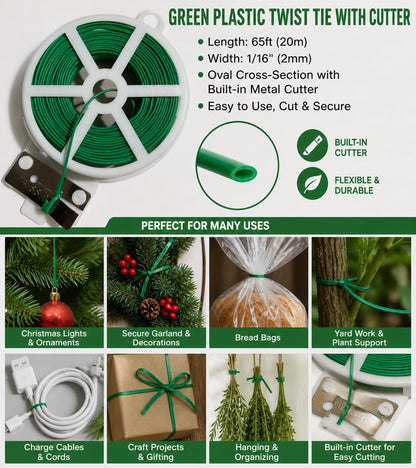 100ft (30m) Plastic Oval Twist Tie Spool with Cutter (Clear -1pc)