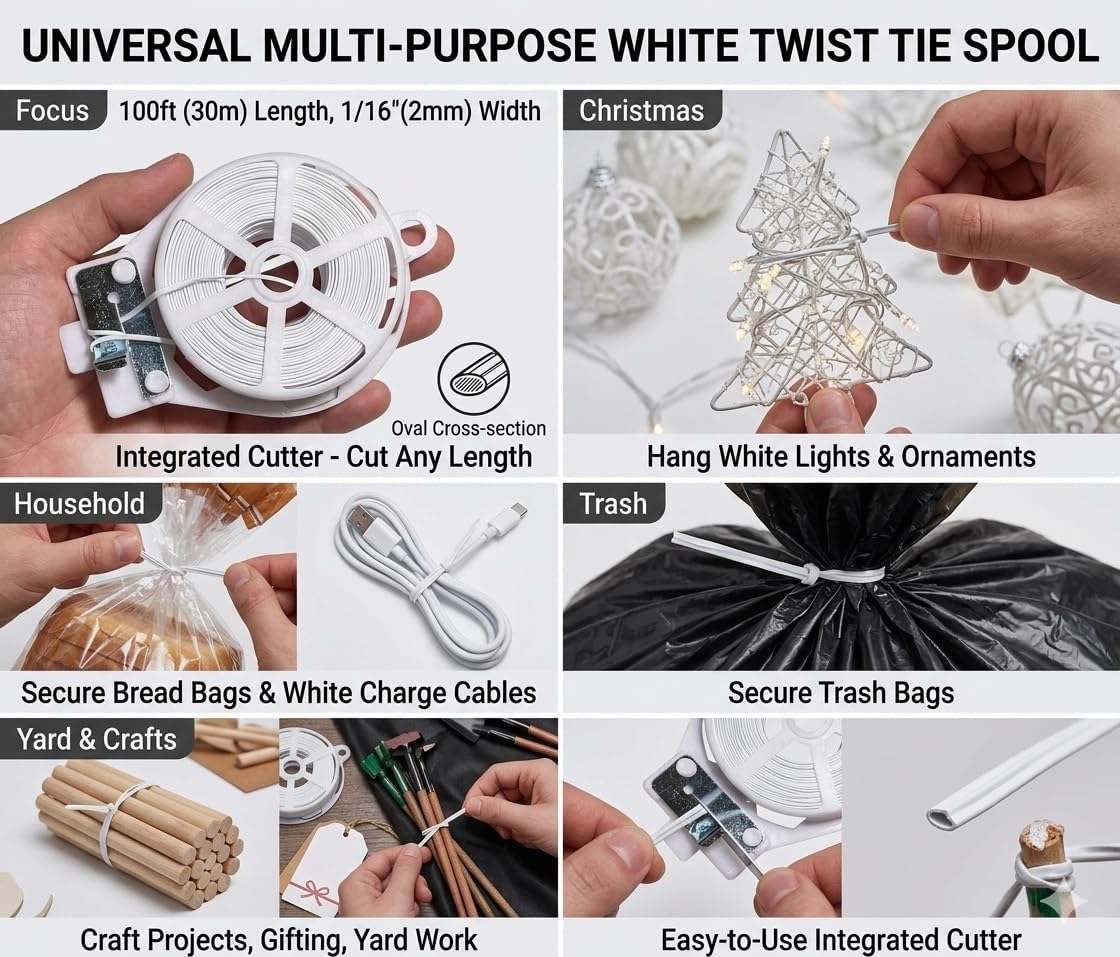 100ft (30m) Plastic Oval Twist Tie Spool with Cutter (Clear -1pc)
