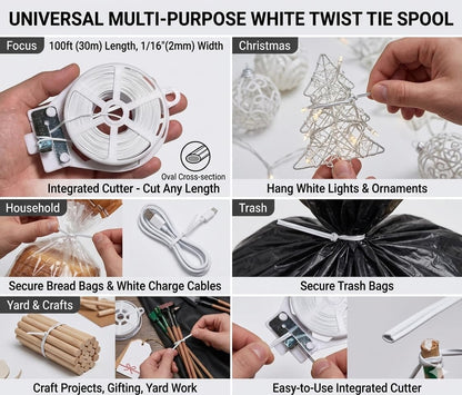 100ft (30m) Plastic Oval Twist Tie Spool with Cutter (Clear -1pc)