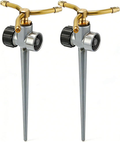 [2 Pack] 3-Arm Rotary Sprinkler Brass Nozzle Metal Spike Base