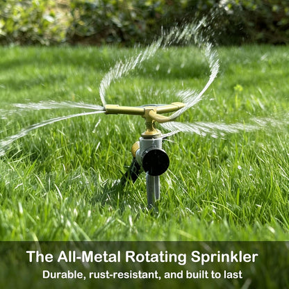 [2 Pack] 3-Arm Rotary Sprinkler Brass Nozzle Metal Spike Base