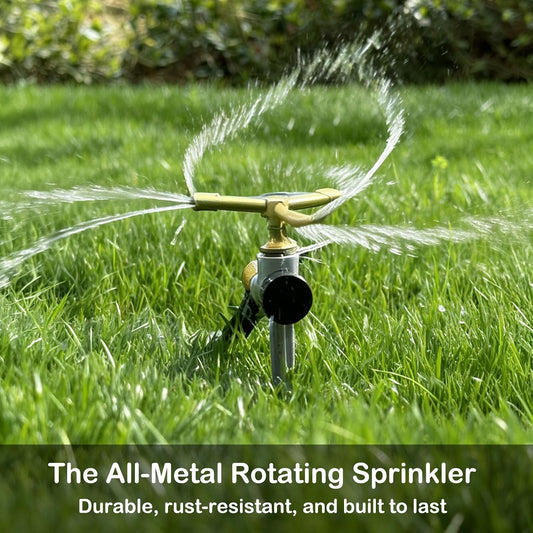 [2 Pack] 3-Arm Rotary Sprinkler Brass Nozzle Metal Spike Base