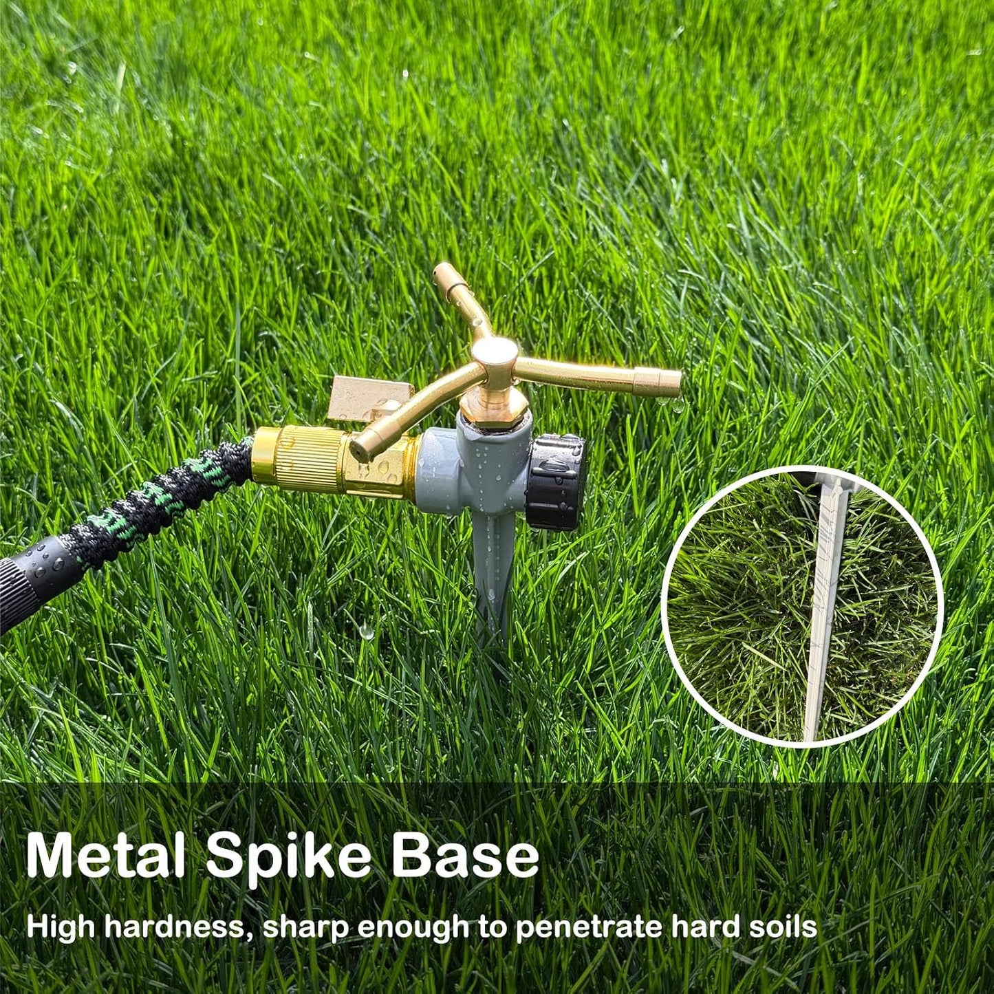 [2 Pack] 3-Arm Rotary Sprinkler Brass Nozzle Metal Spike Base