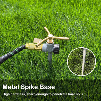 [2 Pack] 3-Arm Rotary Sprinkler Brass Nozzle Metal Spike Base