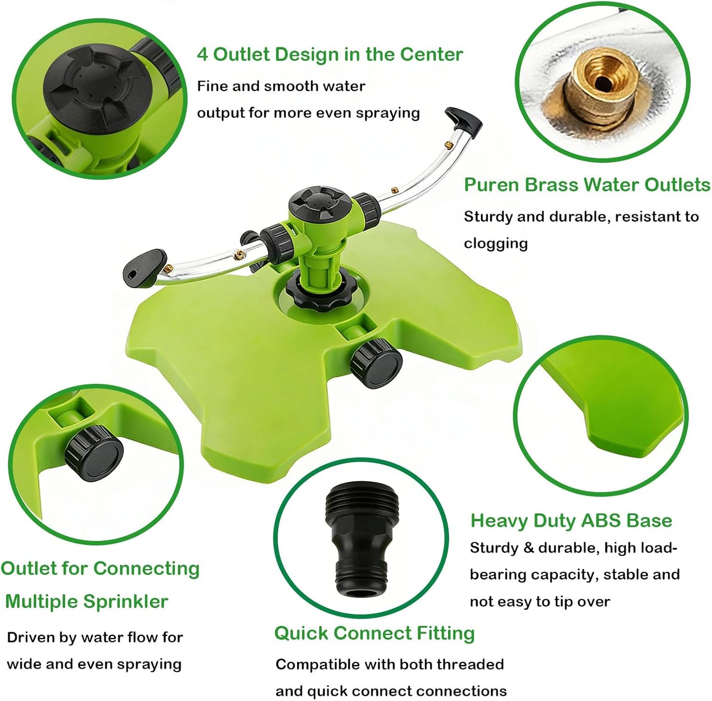 [2 Pack] 3-Arm Rotary Sprinkler Brass Nozzle Metal Spike Base