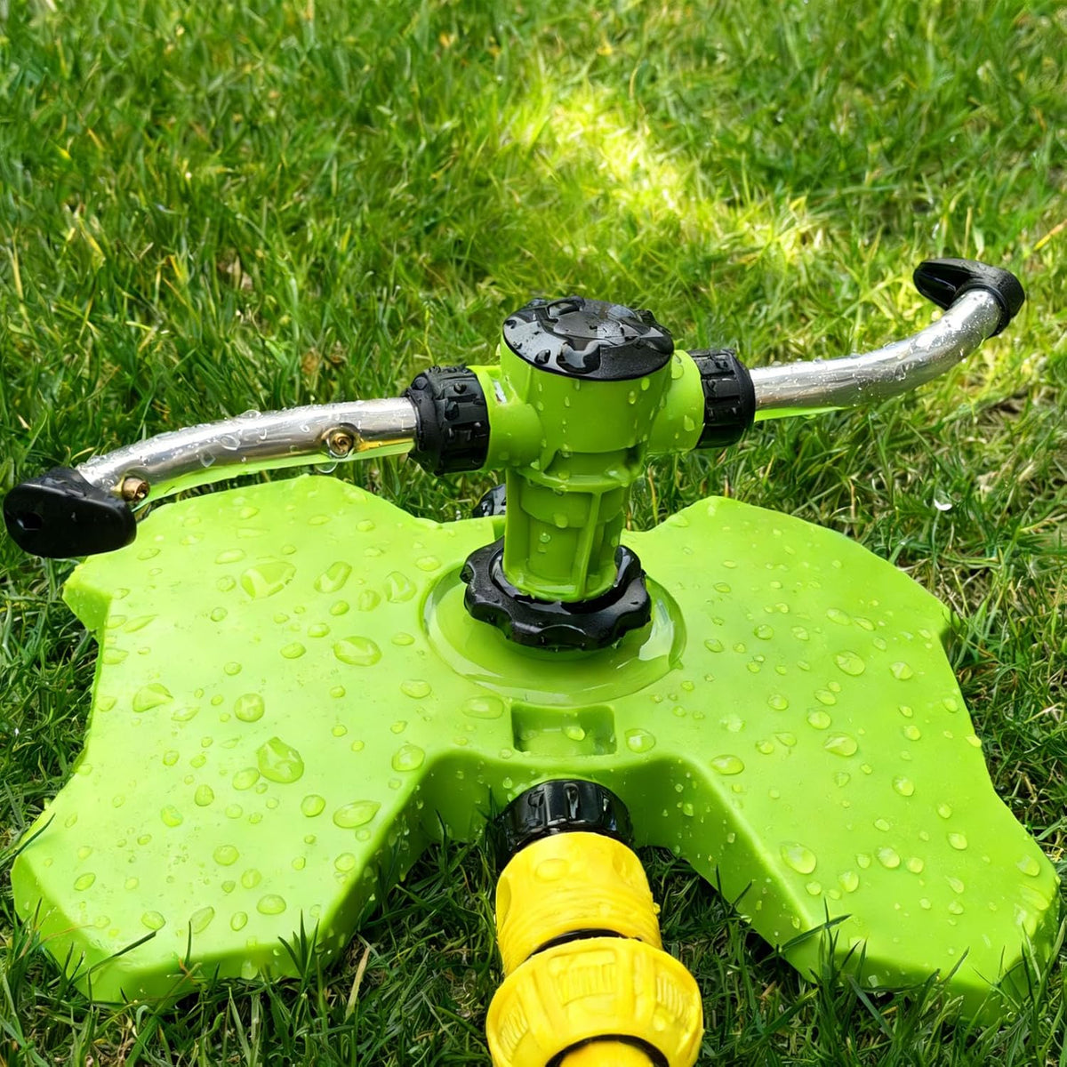 [2 Pack] 3-Arm Rotary Sprinkler Brass Nozzle Metal Spike Base