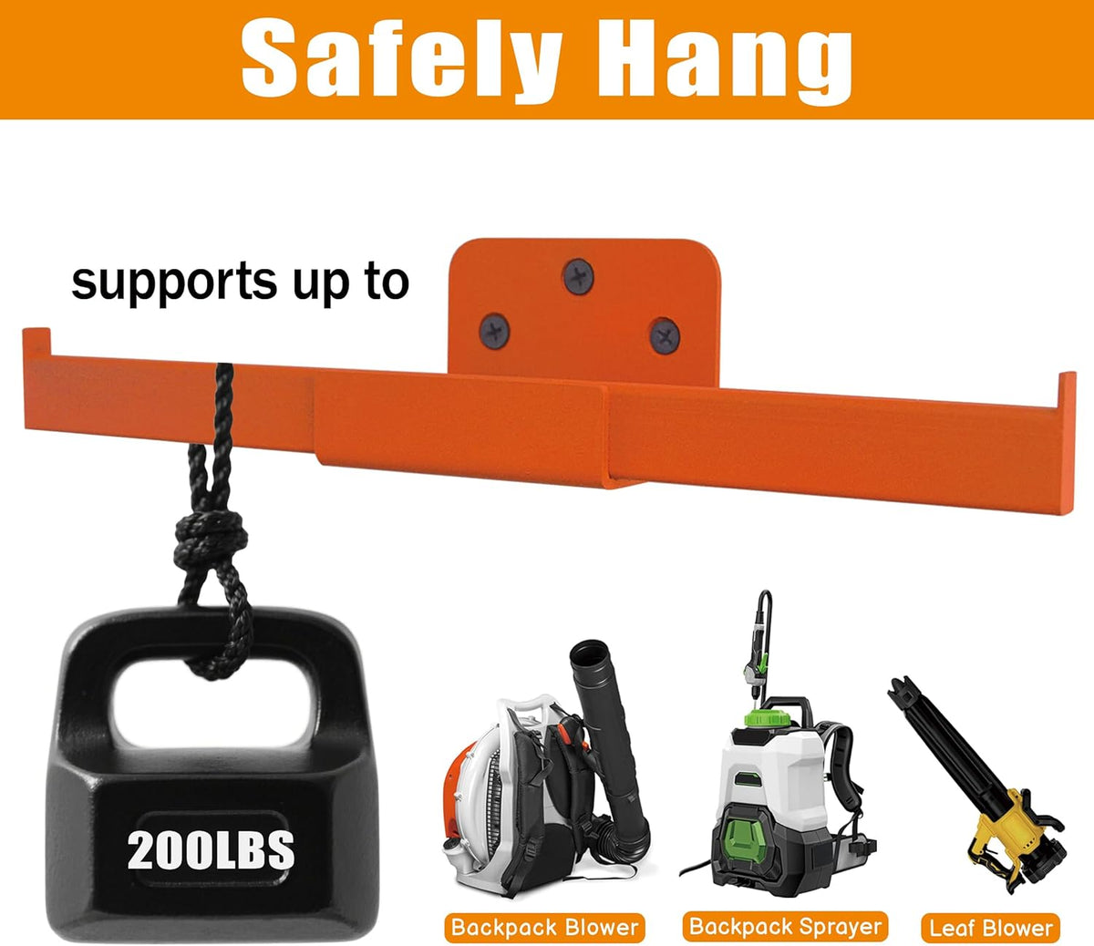 1 Pack Backpack Leaf Blower Hanger with Hose Holder, Heavy-Duty Orange Rack