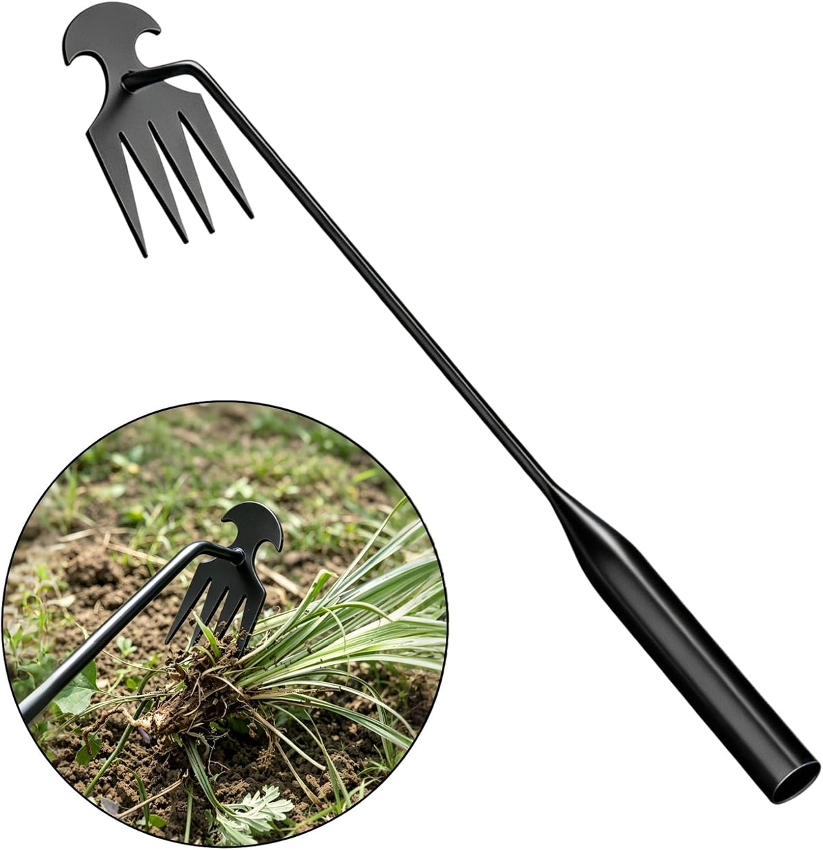 Weed Puller Tool, 4-Claw Manganese Steel Gardening Hand Weeding Tool, Weed Remover for Crabgrass Dandelion, 17-Inch Manual Soil Loosening and Transplanting Claw for Yard Flower Beds & Light Digging