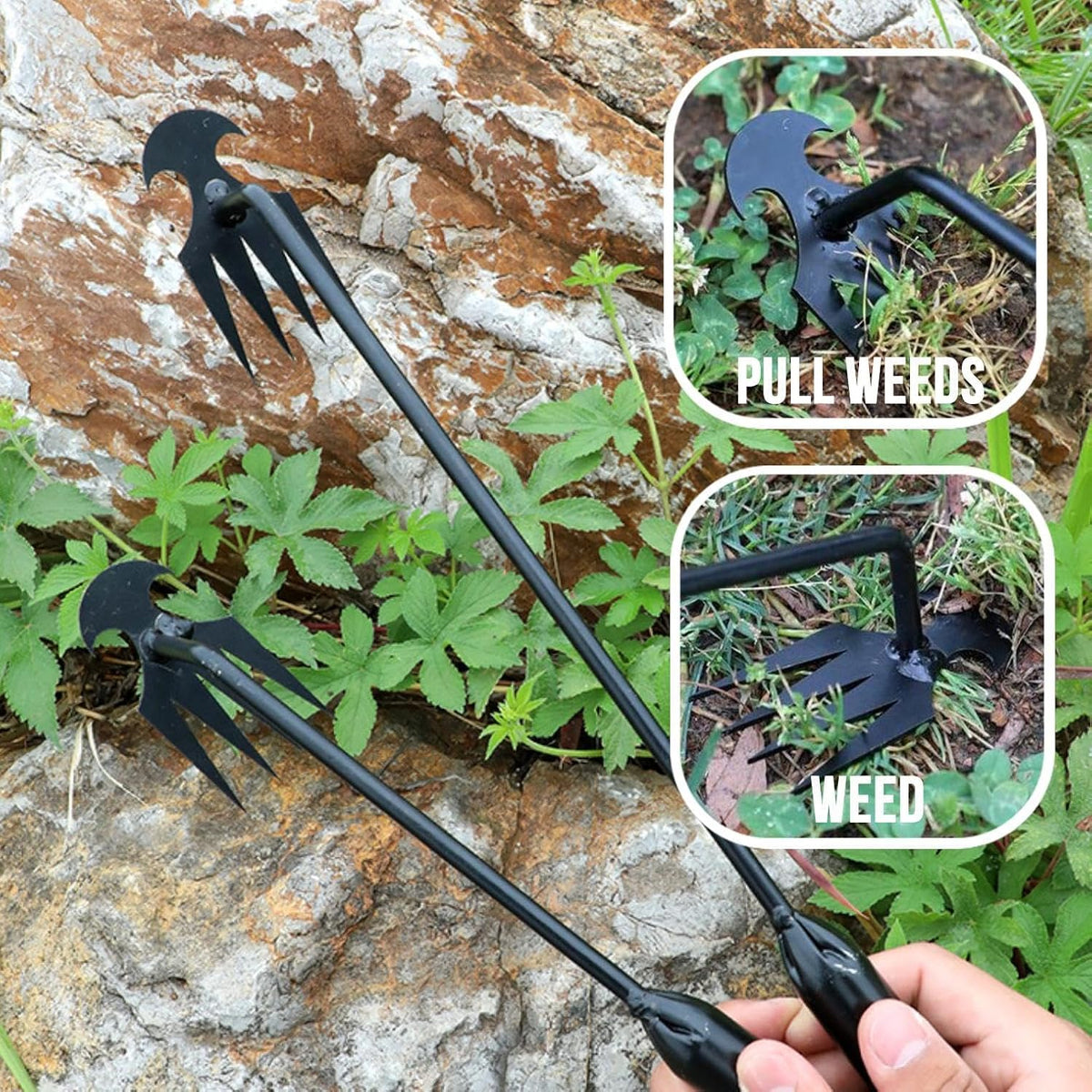 Weed Puller Tool, 4-Claw Manganese Steel Gardening Hand Weeding Tool, Weed Remover for Crabgrass Dandelion, 17-Inch Manual Soil Loosening and Transplanting Claw for Yard Flower Beds & Light Digging