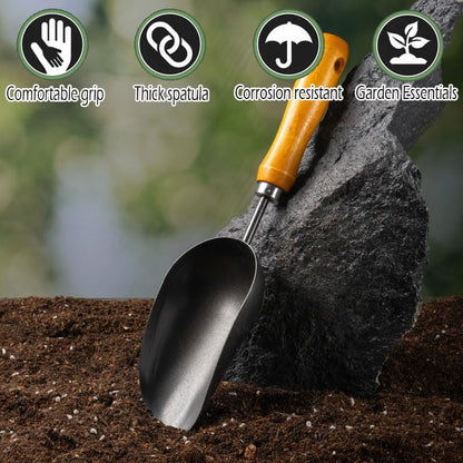 12.6’’ Garden Hand Trowel, Soil Scoop Wooden Handle, Stainless Steel Potting Shovel Spoon, for Flower Vegetables Soil Transplanting, Weeding, Moving, Digging, Planting Garden Plant