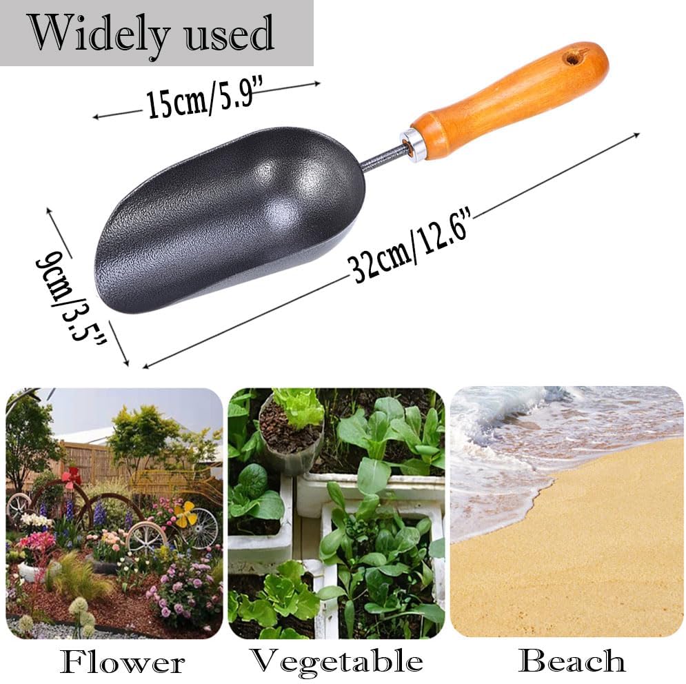 12.6’’ Garden Hand Trowel, Soil Scoop Wooden Handle, Stainless Steel Potting Shovel Spoon, for Flower Vegetables Soil Transplanting, Weeding, Moving, Digging, Planting Garden Plant