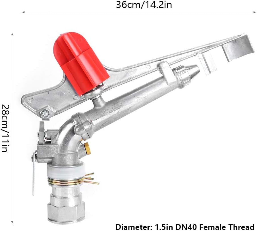 1.5in 360° Agriculture Farm Irrigation Sprinklers, Adjustable Impact Gun Sprinkler with Nozzle Set Large Area Irrigation Watering Spray Gun, Female Thread Rocking Arm Rotation Accessories