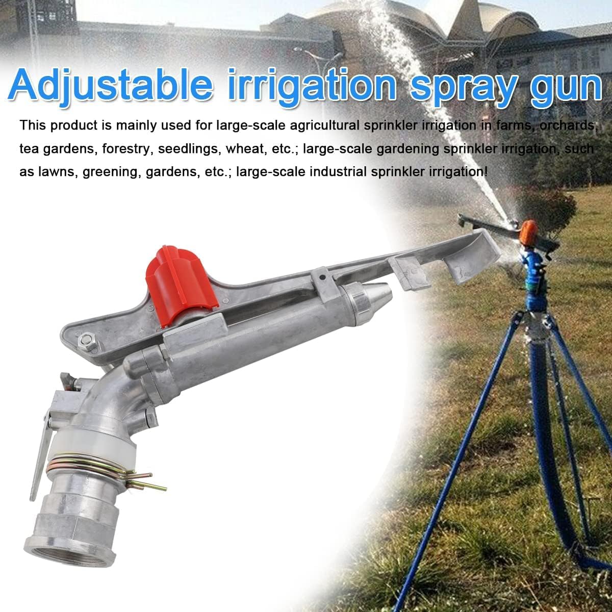 1.5in 360° Agriculture Farm Irrigation Sprinklers, Adjustable Impact Gun Sprinkler with Nozzle Set Large Area Irrigation Watering Spray Gun, Female Thread Rocking Arm Rotation Accessories