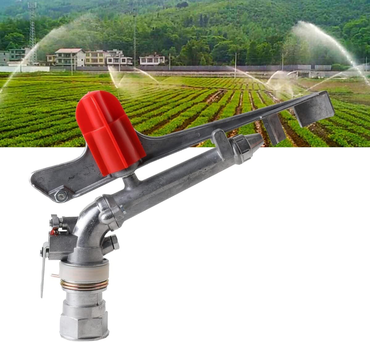 1.5in 360° Agriculture Farm Irrigation Sprinklers, Adjustable Impact Gun Sprinkler with Nozzle Set Large Area Irrigation Watering Spray Gun, Female Thread Rocking Arm Rotation Accessories