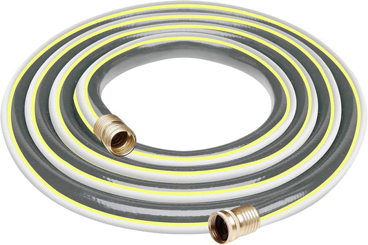 Short Leader Yellow Garden Hose 5/8 in. x 10 ft. -Kink Free, No Leaking, Male/Female Fittings -Heavy Duty Durable Flexible Lightweight Water Pipe -Brass Aluminum Ends for Household & Yard Use