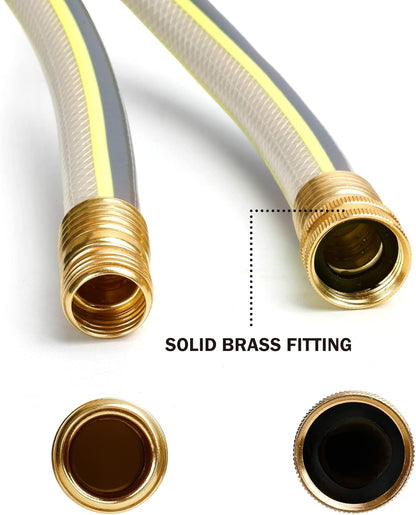 Short Leader Yellow Garden Hose 5/8 in. x 10 ft. -Kink Free, No Leaking, Male/Female Fittings -Heavy Duty Durable Flexible Lightweight Water Pipe -Brass Aluminum Ends for Household & Yard Use