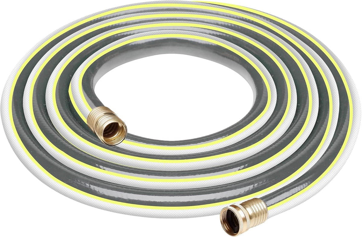 Short Leader Yellow Garden Hose 5/8 in. x 10 ft. -Kink Free, No Leaking, Male/Female Fittings -Heavy Duty Durable Flexible Lightweight Water Pipe -Brass Aluminum Ends for Household & Yard Use
