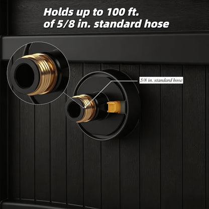 100FT Hose Reel Storage Box, Water Hose Holder,Compact Resin Garden Hose Reel, Mount Outdoor Organizer with Handle for Yard and Garden, Fits Standard 5/8-Inch Hoses, No Assembly Needed,Black