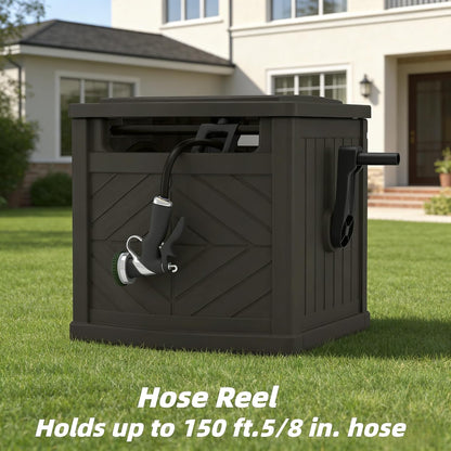 100FT Hose Reel Storage Box, Water Hose Holder,Compact Resin Garden Hose Reel, Mount Outdoor Organizer with Handle for Yard and Garden, Fits Standard 5/8-Inch Hoses, No Assembly Needed,Black