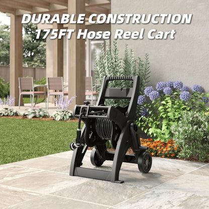 100FT Hose Reel Storage Box, Water Hose Holder,Compact Resin Garden Hose Reel, Mount Outdoor Organizer with Handle for Yard and Garden, Fits Standard 5/8-Inch Hoses, No Assembly Needed,Black