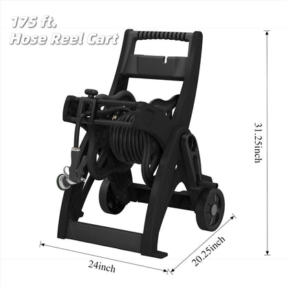 100FT Hose Reel Storage Box, Water Hose Holder,Compact Resin Garden Hose Reel, Mount Outdoor Organizer with Handle for Yard and Garden, Fits Standard 5/8-Inch Hoses, No Assembly Needed,Black