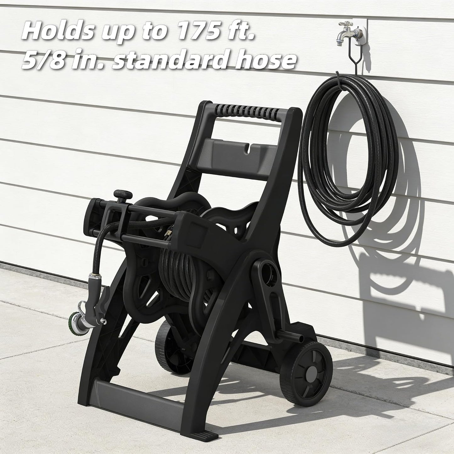100FT Hose Reel Storage Box, Water Hose Holder,Compact Resin Garden Hose Reel, Mount Outdoor Organizer with Handle for Yard and Garden, Fits Standard 5/8-Inch Hoses, No Assembly Needed,Black